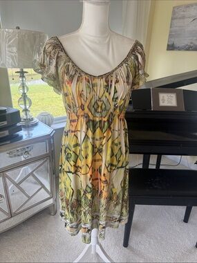 One World Live and Let Live dress muted watercolors  greens and yellows womens